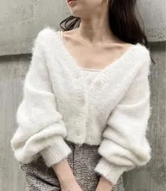 Chicoショート丈2wayシャギーニットカーディガン