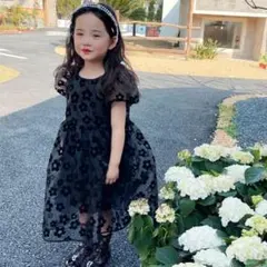 【新品未使用】花柄レースワンピース 110 ブラック ガーリー 女の子 ドレス