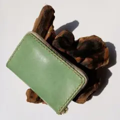 ​【本革】ハンドメイド U字ラウンド ミニ財布(グリーン/オレンジ)