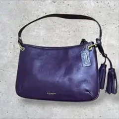 美品　コーチ　ワンショルダーバッグ　レザー　ホーボー　タッセル　肩掛け　パープル
