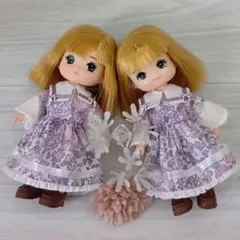 ミキちゃんマキちゃん 紫系リバティ生地 花柄ワンピース 2点セット