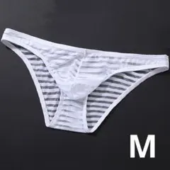 メンズビキニ ハーフバック　シースルー 白　Mサイズ　男性下着　B07