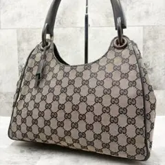 ✨美品✨グッチ　GGキャンバス　ウッドハンドル　ハンドバッグ　肩かけ　ホーボー