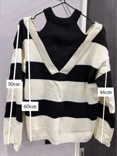 新品　ストライプニットセーター 長袖 黒白