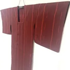 5k1763 雨コート　正絹　単衣　赤　柄物　和装　着物