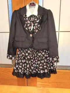 セレモニースーツ 120cm 裾レース 花柄 黒 卒入学 フォーマル