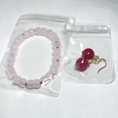 【美色】天然石2点SET 14KGFレッドトルマリン&ローズクォーツ ピアス