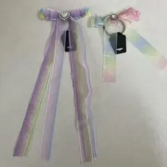 たらりんリボンヘアゴム　レインボー2個セット