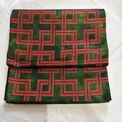緑と赤の幾何学模様 袋帯