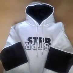 STPR フード付き ゆったり パーカー ホワイト/ブラック