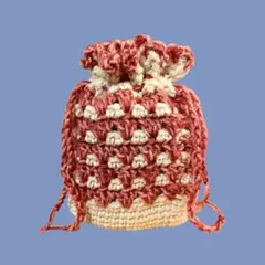 ボーダー模様のミニ巾着 ミニポーチ ハンドメイド かぎ針編み