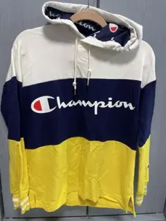 Champion フード付きパーカー ホワイト/ネイビー/イエロー