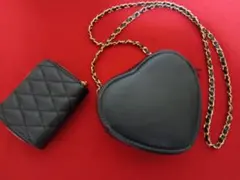 ハート型 ブラックショルダーバッグ に・ミニ財布付きセットカワ(・∀・)イイ!!