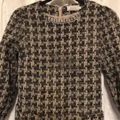 襟元ビジュー付アナトリエ ウール混 ワンピース M