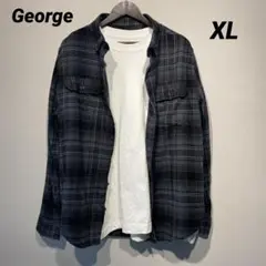 00s’ GEORGE ブラックオンブレチェック ライトネルシャツ XL