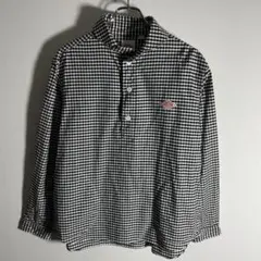 【美品】ダントン プルオーバー シャツ ギンガムチェック 40 L 丸襟 黒 白