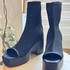 EVOL ニット オープントゥ スクエア 厚底ブーツ Ｌ