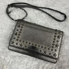 JIMMY CHOO レザー ショルダーバッグ 3連チェーン バイカーバック 