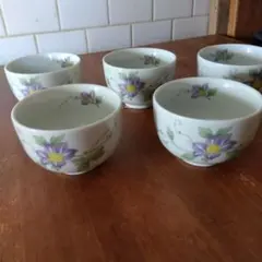 紫色の花柄 湯飲み 5個セット