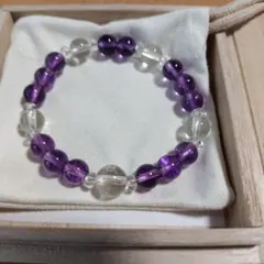 天然石数珠　紫と透明　箱、袋つき
