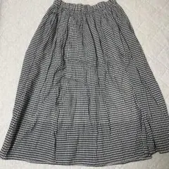新品 タグ付き 無印良品 強撚ボイル ギャザースカート M 黒チェックのサムネイル
