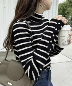 discoat リブ袖口ボタンタートルネックプルオーバー ニット　ディスコート