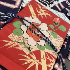 大正ロマン　昭和レトロ　お太鼓　花柄 名古屋帯　正絹　朱色　赤　金糸