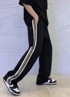 新品★ サイドライン ストリート パンツ モード パンツ メンズ　ブラック　L