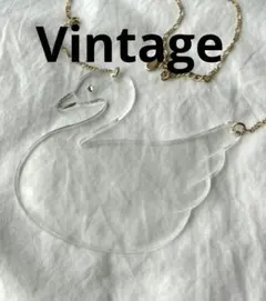 ビンテージ　白鳥モチーフ　アクリル　ゴールド　ネックレス　プレート