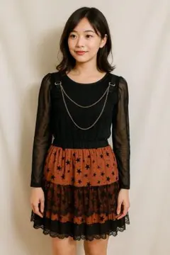 星柄スカート付き長袖セットアップ