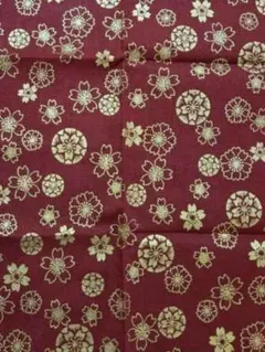 和柄ハギレ　花紋様（エンジ色）