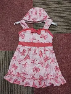 リボン柄ワンピース水着帽子付き 130cm