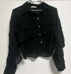 ZARA フリル 長袖シャツ ブラック Lサイズのサムネイル