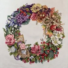 刺繍 花のリース クロスステッチ完成品