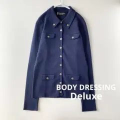 レディース ニットシャツ 襟付き セーター ポロシャツ 長袖 ネイビー M