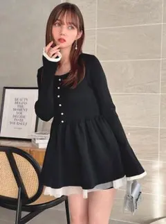 GRL 裾チュールフレアニットワンピース