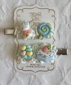 左右2個セット　ホイップデコ　ヘアピン　ヘアアクセサリー ブルー うさぎ