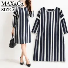 MAX&Co. ストライプワンピース S 7号 七分袖 ポケット ネイビー