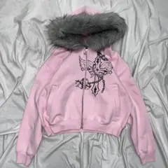 Cross Logo Glitter Fur Zip Hoodie