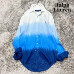 ラルフローレン　リネンシャツ　グラデーション　L相当　ポニー刺繍　美品