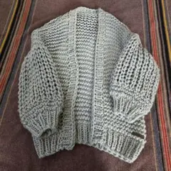 オーバーサイズ手編み風グレー長袖カーディガンミスターミトンズニットコート