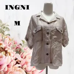 INGNI『イング』【M】開襟シアー半袖シャツ♡デザインブラウス♡シースルー♡麻