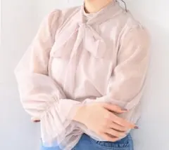 MISCHMASCH ミッシュマッシュ チュールボウタイブラウス ピンクのサムネイル