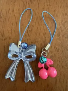 平成レトロ ファンシー リボン チェリー ストラップ 2種