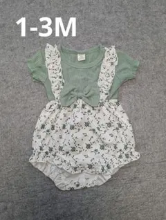 SHEIN ロンパース 　花柄　緑　1-3M