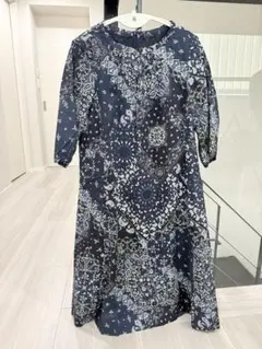 kay me ボタニカルプリント カシュクール風ワンピース 9号 日本製