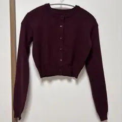 バーガンディ ボタン付きカーディガン 長袖