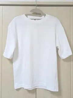 UNIQLO エアリズムコットンオーバーサイズTシャツ/5分袖 S ホワイト