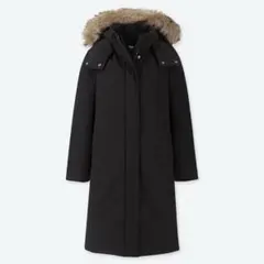 ユニクロ ハイブリッド ダウン ロングコート 大きいサイズ 黒 ファー XXL