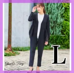 セットアップ パンツスーツ 卒業式 入学式 ママコーデ 体型カバー ネイビー